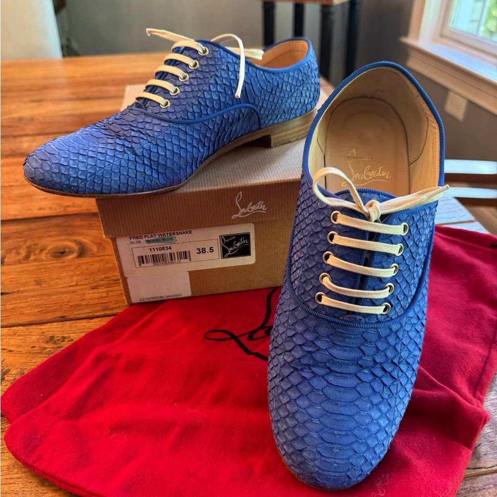Christian Louboutin Fred Flat Watersnake in Royal Blue 38.5